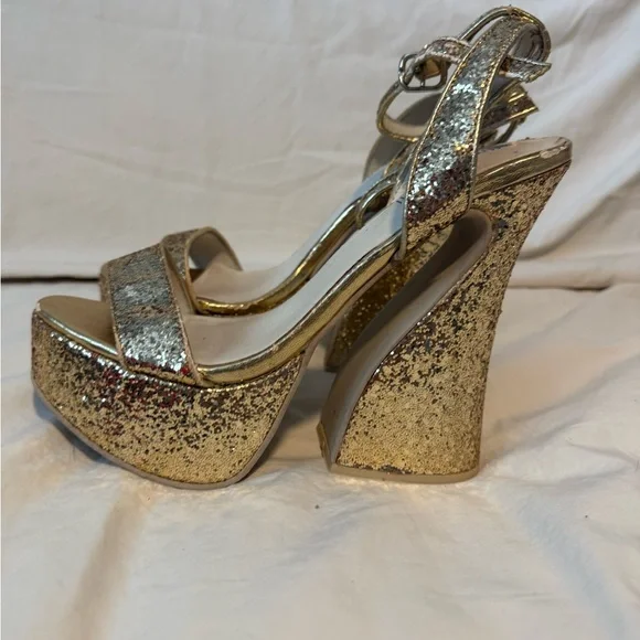 Jeffrey Campbell Sparkling Gold Platform Heels - Picture 2 of 4